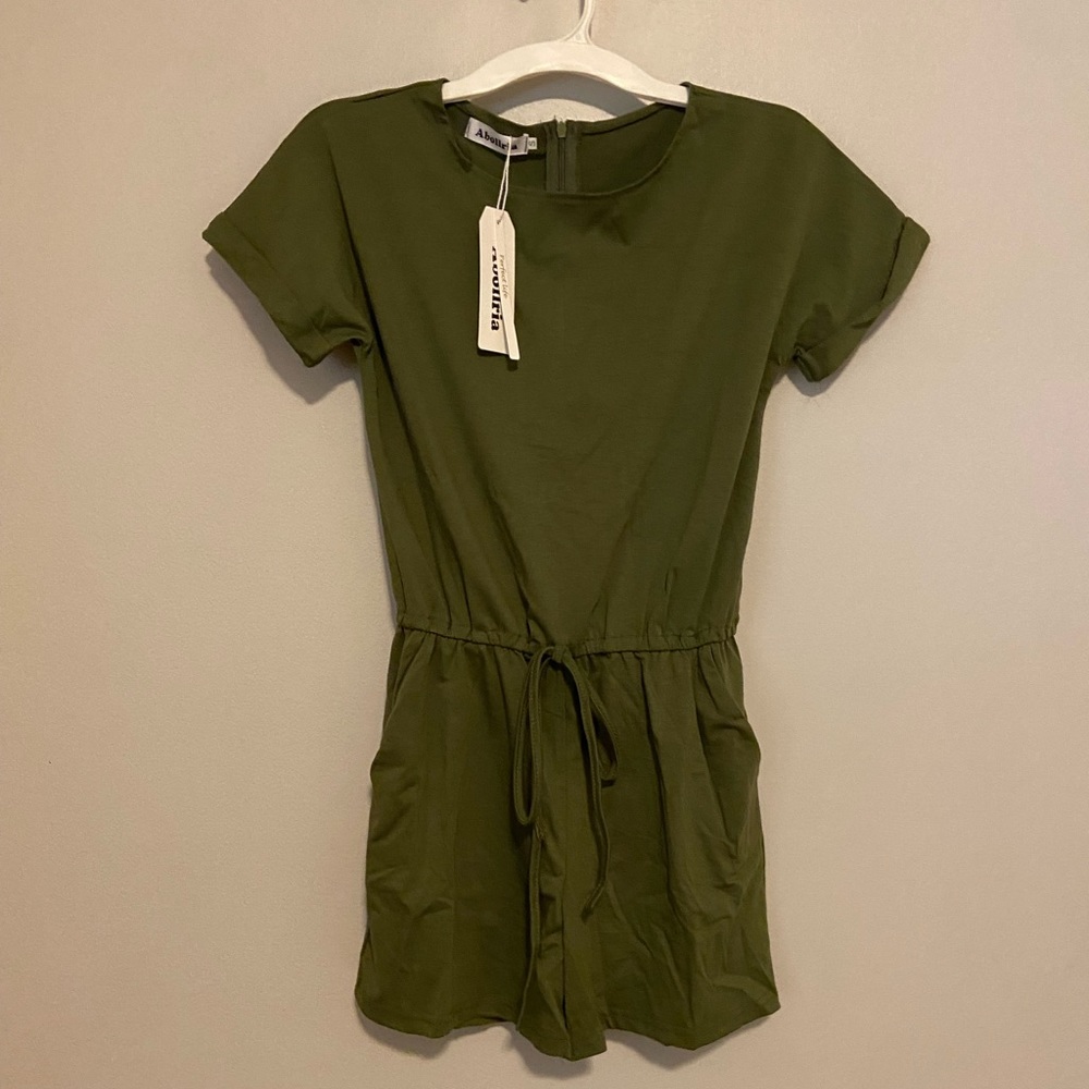 Womens Belted Romper. Army Green